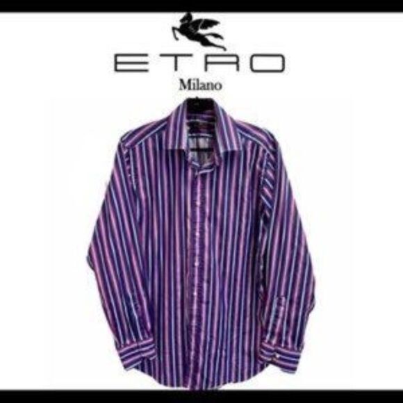 ETRO Blue purple pinstripe dress shirt size 41 - Picture 1 of 7